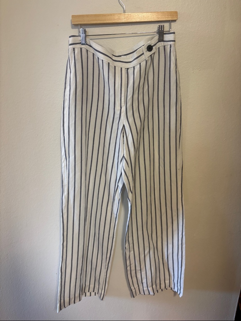 J. Jill White Linen-Blend Vertical Stripe Pants, NWT